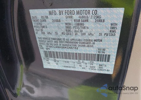 2008 Ford Escape Hybrid from USA, damaged, VIN 1FMCU49H28KD66152